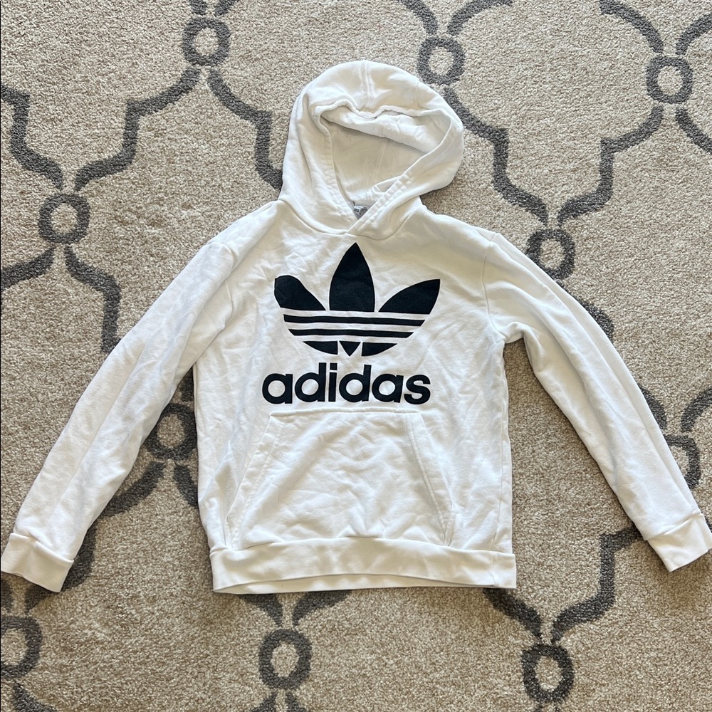 Adidas Classic White Hoodie with Black youth medium